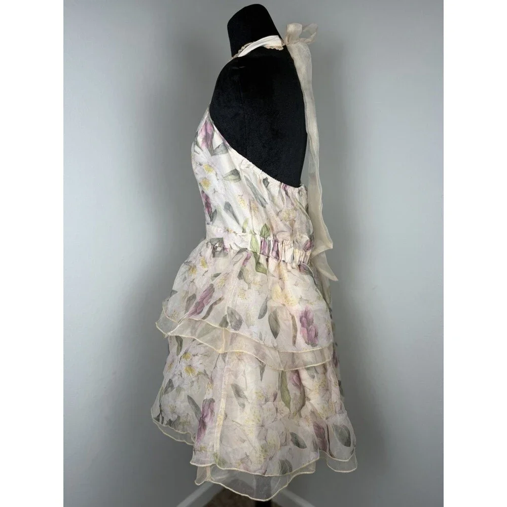 Arose Studio Danna Floral Print Halter Mini Dress Tiered Ruffle Size Large - Picture 16 of 16